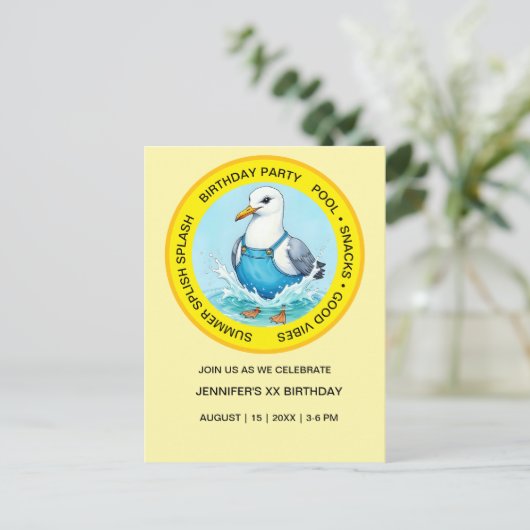 Splish Splash plezier Zeemeeuw zomer Pool Party Briefkaart (Staand voorkant)