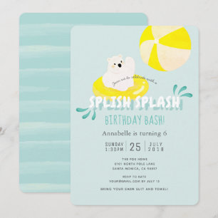 Splish Splash Polar Beer Blue Birthday Invitation Kaart