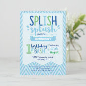 Splish Splash Pool Party 1st Birthday Uitnodiging (Staand voorkant)
