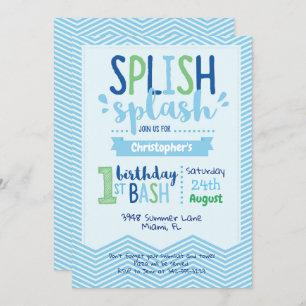 Splish Splash Pool Party 1st Birthday Uitnodiging