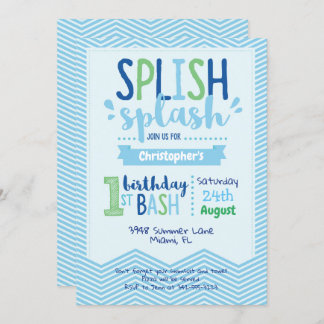 Splish Splash Pool Party 1st Birthday Uitnodiging