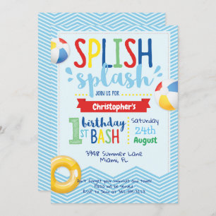 Splish Splash Pool Party 1st Birthday Uitnodiging