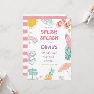 Splish Splash Pool Party Bash Meisje Roze Verjaard Kaart