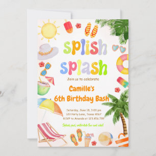 Splish Splash Pool Party Bash Verjaardag Kaart