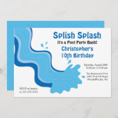 Splish Splash Pool Party Birthday Invitation Kaart (Voorkant / Achterkant)