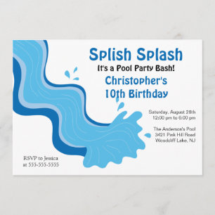 Splish Splash Pool Party Birthday Invitation Kaart