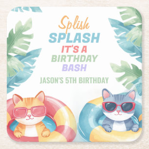Splish Splash Pool Party Birthday Vierkante Kartonnen Onderzetter