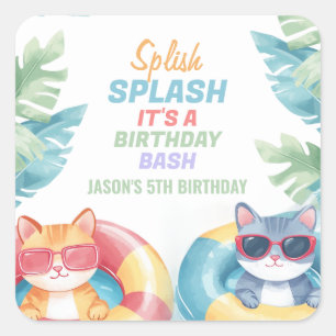 Splish Splash Pool Party Birthday Vierkante Sticker
