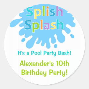 Splish Splash Pool Party Boy Verjaardags Sticker