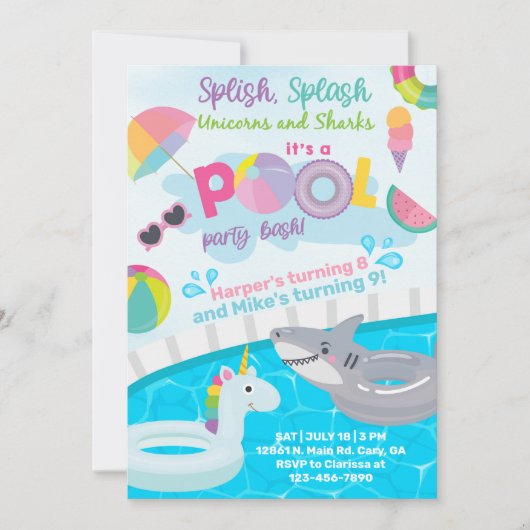 Splish splash pool party estivals op uitnodiging v (Voorkant)