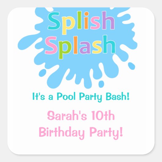 Splish Splash Pool Party Girl Anniversaire Sticker (Devant)