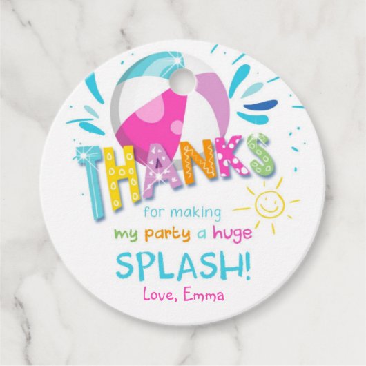 Splish Splash Pool Party Meisje Verjaardag Dank u Bedankjes Labels (Voorkant)