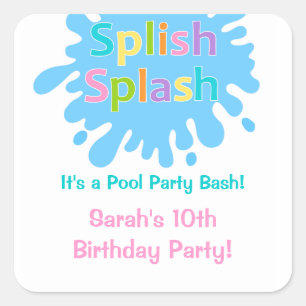 Splish Splash Pool Party Meisje Verjaardag Sticker