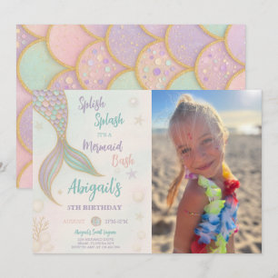 Splish Splash Sirène Anniversaire Photo Invitation