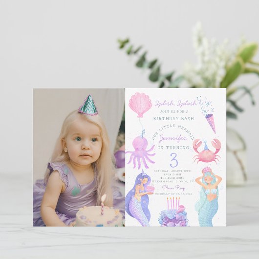 Splish Splash Sirène Anniversaire Photo Invitation