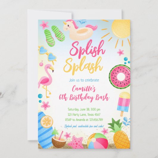 Splish Splash Summer Girl Verjaardag Kaart (Voorkant)