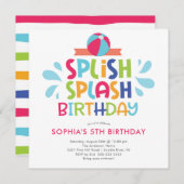 Splish Splash Summer Pool Birthday Invitation Kaart (Voorkant / Achterkant)