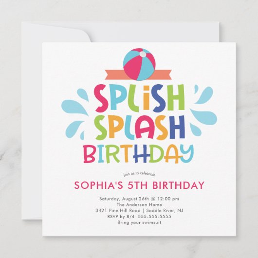 Splish Splash Summer Pool Birthday Invitation Kaart (Voorkant)