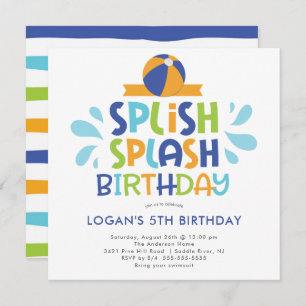 Splish Splash Summer Pool Birthday Invitation Kaart