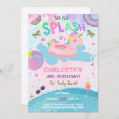 Splish splash unicorn poolparty estivals op uitnod kaart (Voorkant / Achterkant)