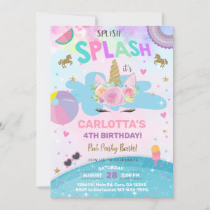 Splish splash unicorn poolparty estivals op uitnod kaart