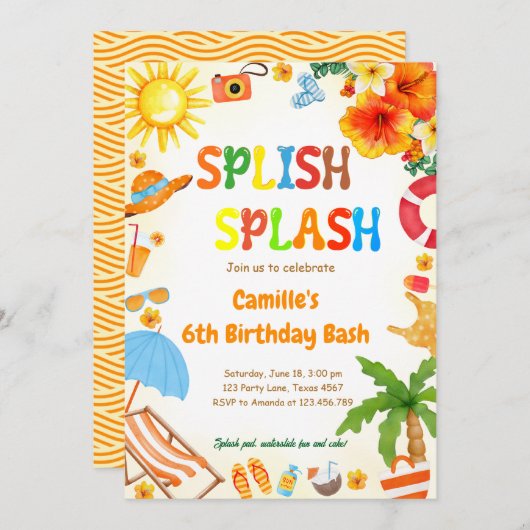 Splish Splash Verjaardag Bash Pool Party Kaart (Voorkant / Achterkant)