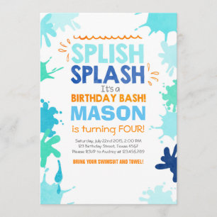 Splish Splash verjaardag uitnodiging Jongen