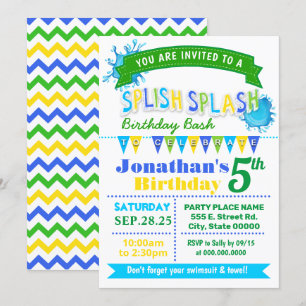 Splish splash verjaardagsfeest blauw groene feest kaart