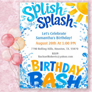 Splish Splash Verjaardagsfeest Zwembadfeestje Kaart