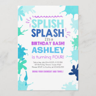 Splish Splash verjaardagsuitnodiging Girl Pool Par Kaart