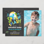 Splish Splash verjaardagsuitnodiging Zwembad feest Kaart (Voorkant / Achterkant)