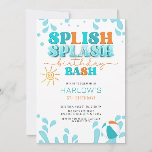 Splish Splash Water Party Kind is jarig Kaart (Voorkant)