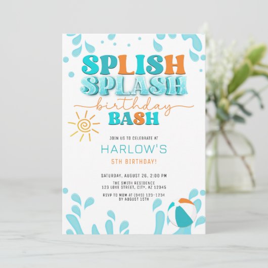 Splish Splash Water Party Kind is jarig Kaart (Staand voorkant)