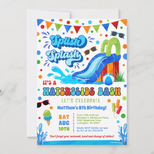 Splish Splash Waterslide Bash Jongen Verjaardag Kaart (Voorkant)