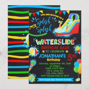 Splish Splash Waterslide Verjaardag Primaire kleur Kaart