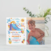 Splish Splash Waterslide Verjaardagsfeestfoto Kaart (Staand voorkant)