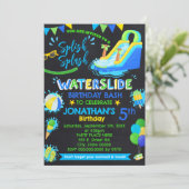 Splish Splash Waterslide Verjaardagsfeestje Blauw Kaart (Staand voorkant)