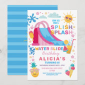 Splish Splash Waterslide Verjaardagsfeestje Zon Kaart (Voorkant / Achterkant)
