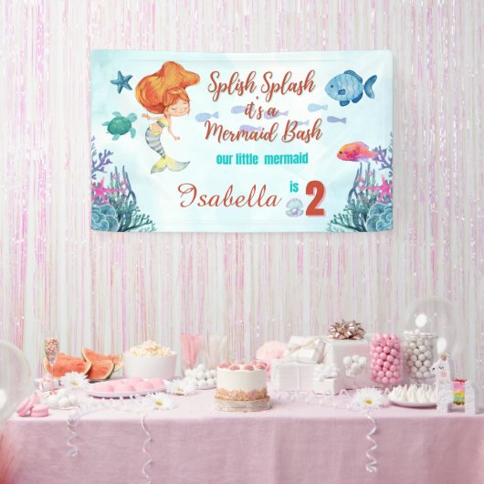 Splish Splash Zeemeermin Bash Meisjes 2e verjaarda Spandoek (Feest)