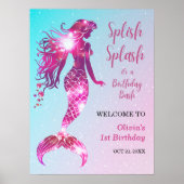 Splish Splash Zeemeermin Meisje 1e Verjaardag Welk Poster (Voorkant)