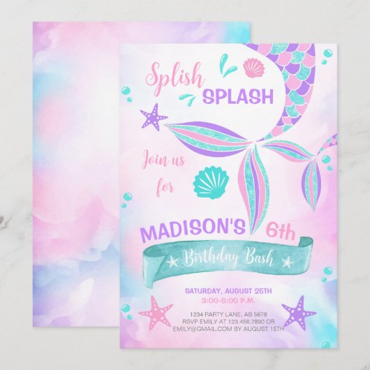 Splish Splash Zeemeermin Verjaardag Kaart (Voorkant / Achterkant)