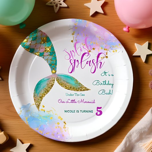 Splish splash zeemeermin verjaardags bash papieren bordje