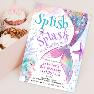 Splish Splash Zeemeermin verjaardagsfeestje uitnod Kaart