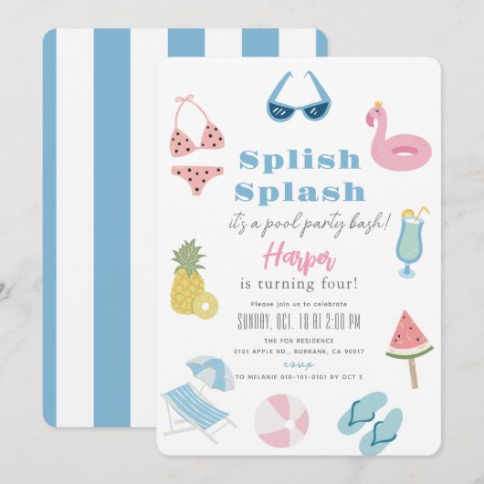 Splish Splash Zomer Zwembad Party Meisje Verjaarda Kaart (Voorkant / Achterkant)