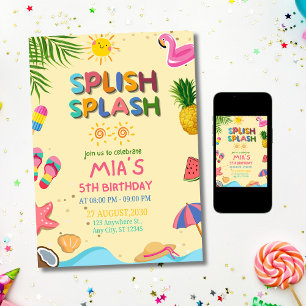 Splish Splash Zwembad Feest Verjaardagsuitnodiging Kaart