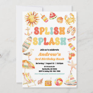 splish splash zwembad feest verjaardagsuitnodiging kaart