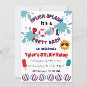 splish splash zwembad verjaardagsfeest uitnodiging