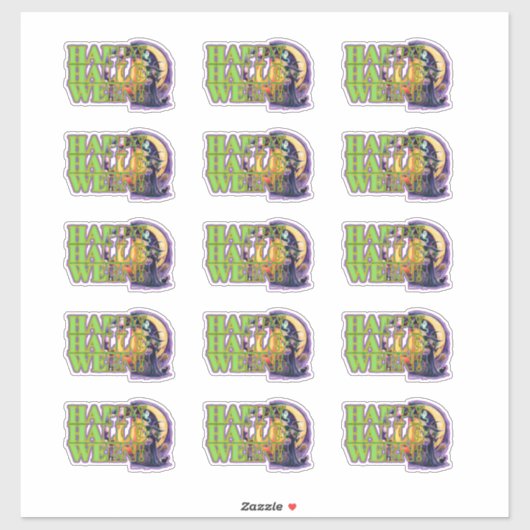 Split-afbeelding Halloween heks stickers (Vel)