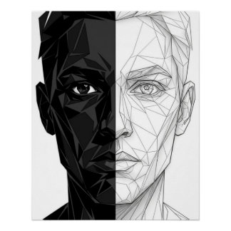 Split Face Low Poly Geometric Line Art Poster Perfect Poster