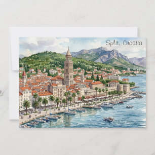 Split Kroatië Dalmatië Balkan Aquarel Kunst Uitzic Kaart